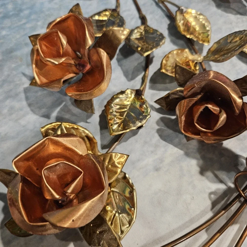 Vintage Metal Rose Wall Decor Gold Copper Butterflies Floral Hanging 20